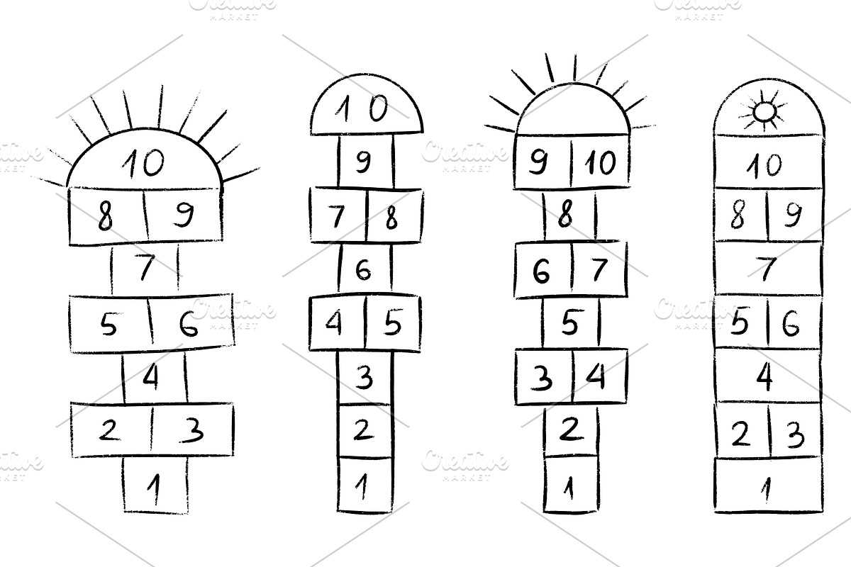 Hopscotch game drawn with chalk on, a Sport Illustration by YuliiaOsadcha