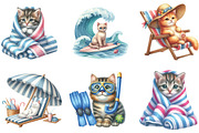 Watercolor Beach Cat Clipart, an Illustration by CraftArtStudio (Thumbnail 2 of 6)