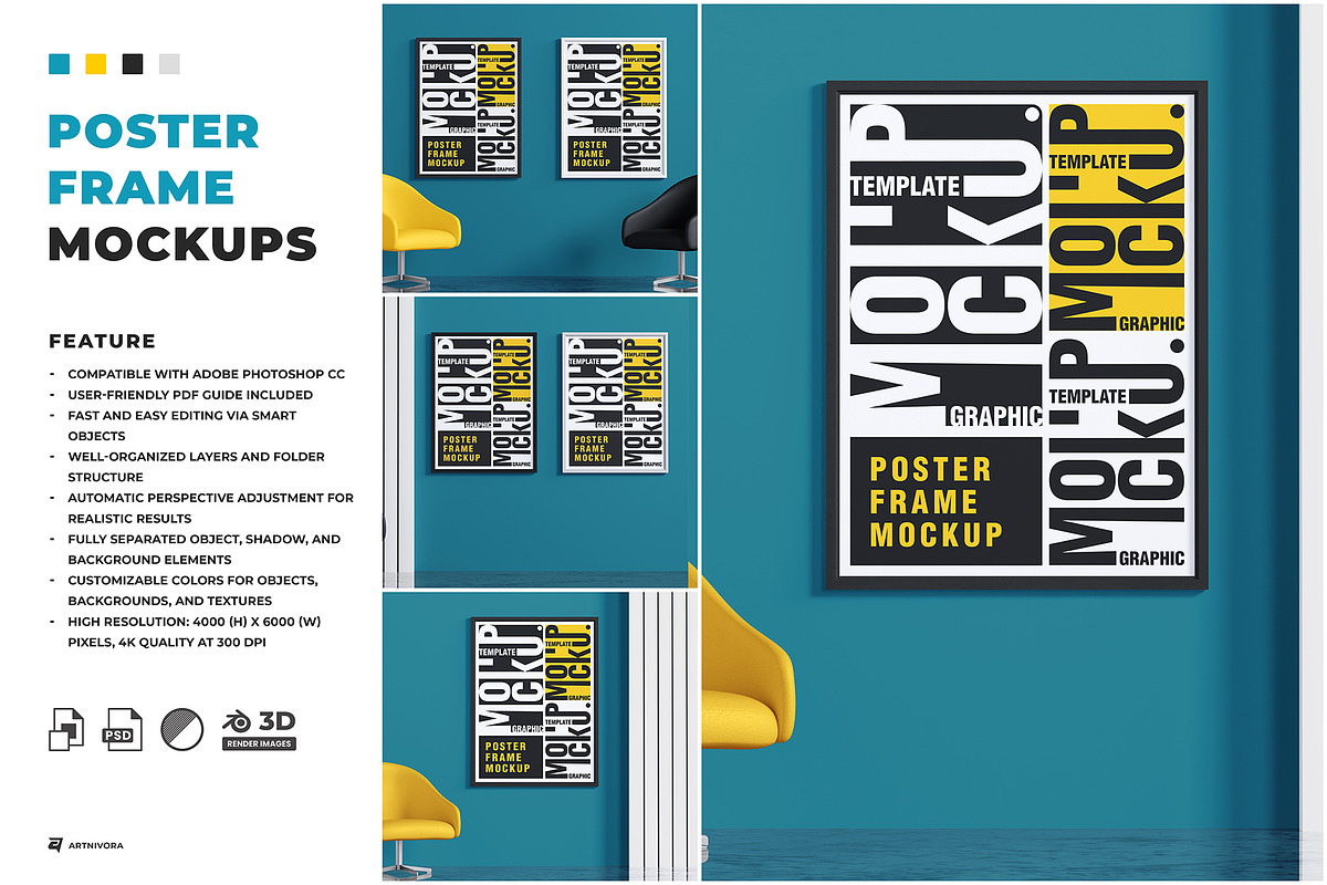 Poster Frame Mockup Sets, an Advertising Mockup by Artnivora.Std (Photo 2 of 4)