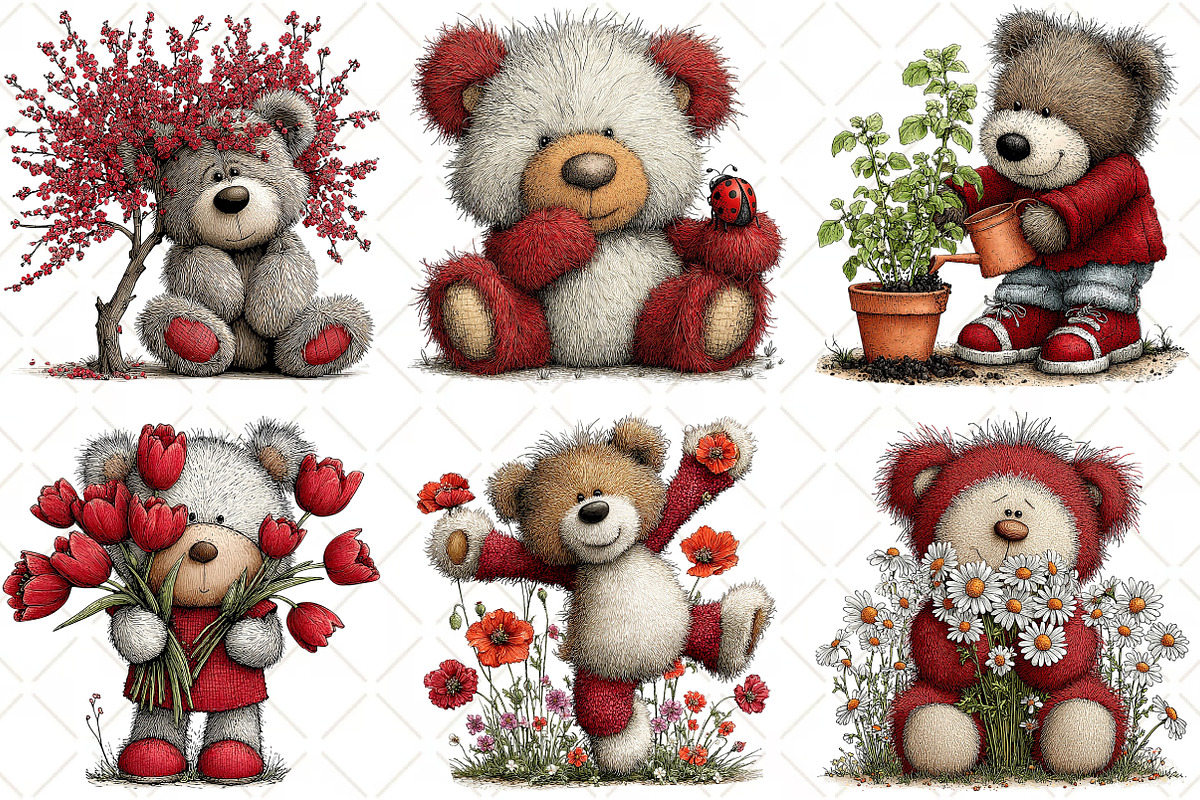 Whimsical Spring Teddy Bear Clipart, an Illustration by Black Bird Studio (Photo 4 of 5)