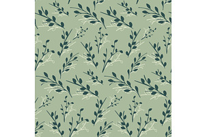 Green botanical seamless pattern, a Texture Illustration by okskukuruza