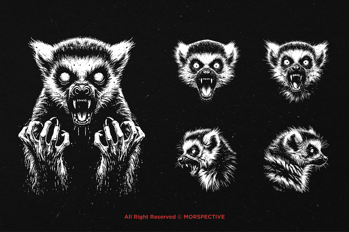 10 Bundle Dark Art Lemur Animal, an Illustration by Morspective (Photo 5 of 7)