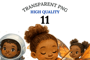 11 Black Girl Clipart, a Decorative Illustration by Pati Charm Studio