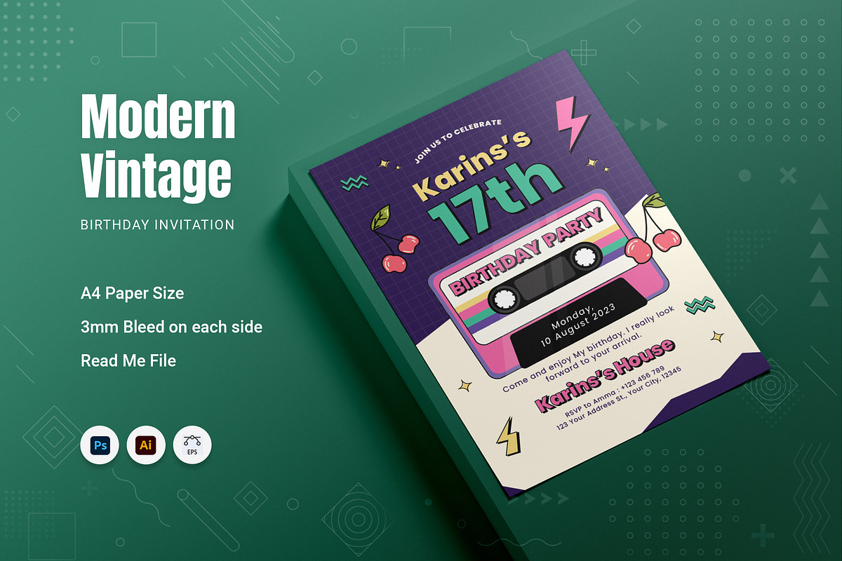 Modern Vintage Birthday Invitation, an Invitation Template by Fannan Studio (Photo 1 of 2)