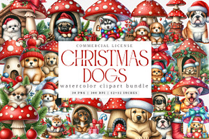 Watercolor Christmas Dog Clipart, an Illustration by SinaCreation