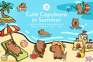 Cute Capybara in Summer Watercolor, an Animal Illustration by CreativeValuation