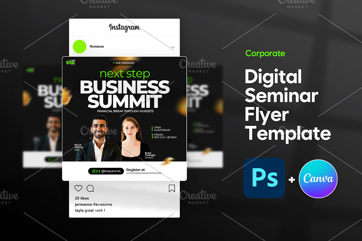 Seminar Digital Flyer | Canva & PSD, a Social Media Template by Vintage Impressions (Photo 1 of 6)