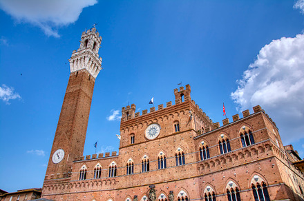 Piazza del Campo with The Torre del Mangia tower in Siena., an Architecture Photo by CreativePhotoSpain