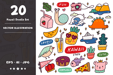 Set of Kawaii Doodle Clip Art
