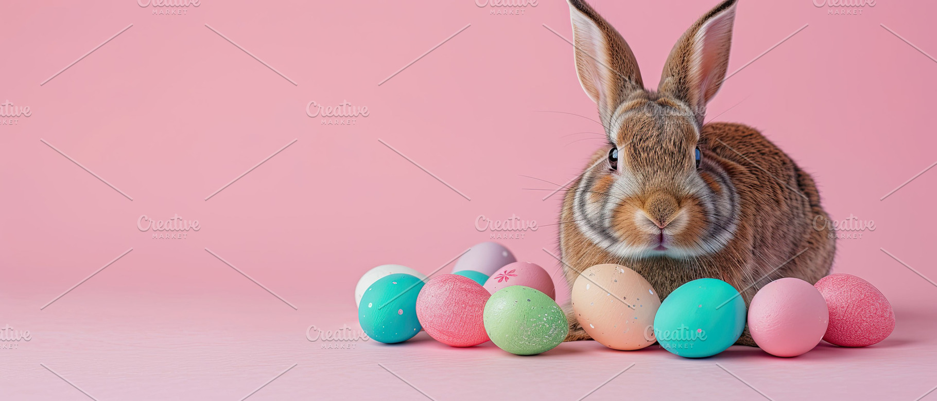 cute bunny with easter eggs, well ph, a Photo by LOGOCREATIVE