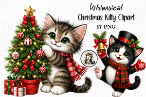 Whimsical Christmas Kitty Clipart, an Animal Illustration by Craft Nest