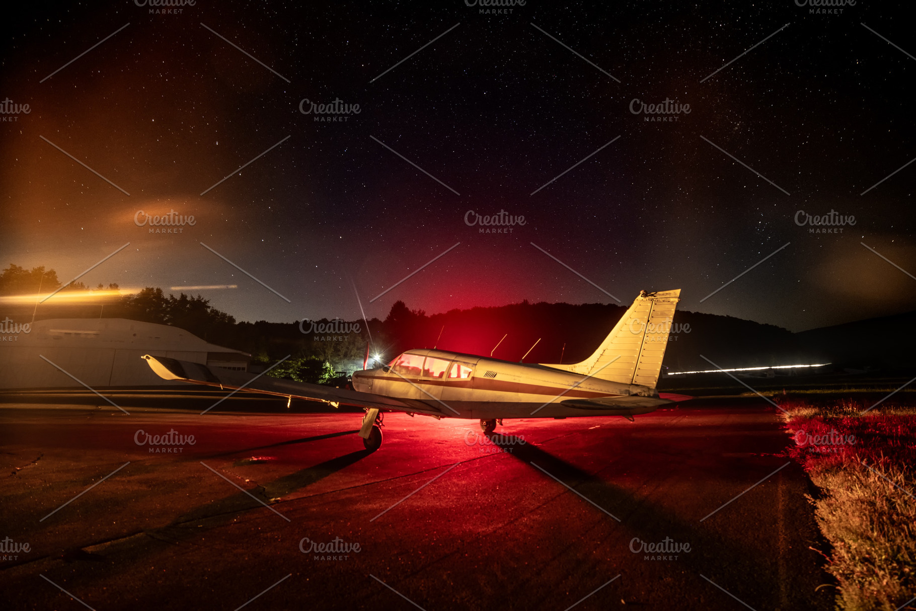 Private plane on airport parking ram, a Transportation Photo by New York Art Store