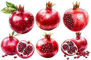 Pomegranate Watercolor Cliparts, an Illustration by Designworld (Thumbnail 2 of 7)