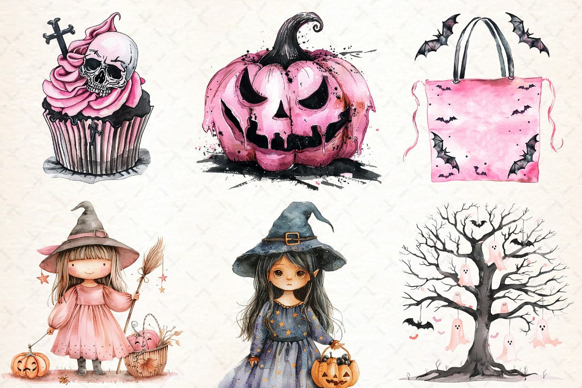 Pink Halloween Clipart, Halloween PN, an Illustration by Libby Wishes (Photo 4 of 7)