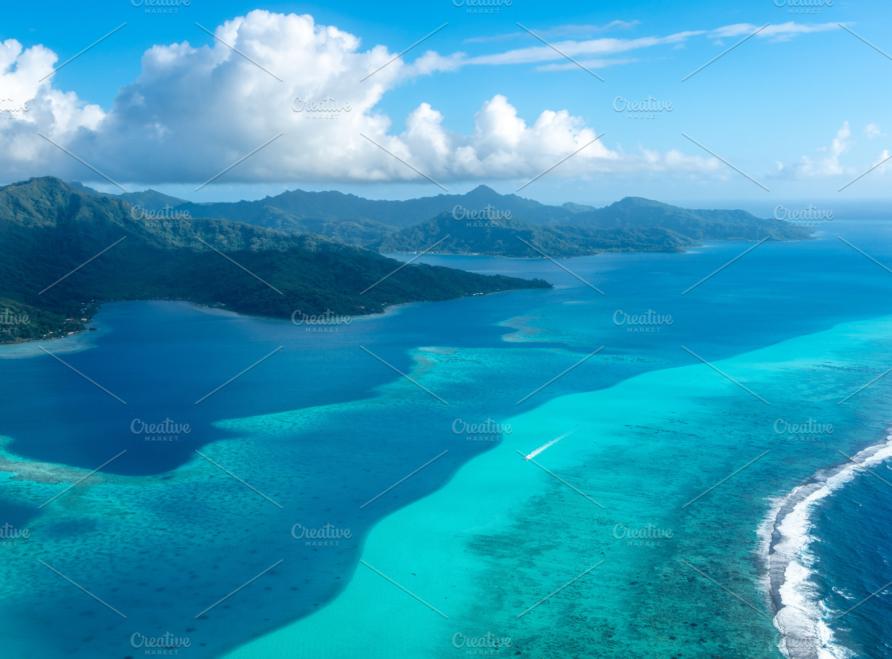 Aerial view of Tahaa island, French Polynesia, with turquoise la, a Nature Photo by GoodGoods