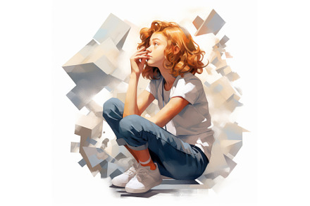 White girl in thinking and doubts, an Arts & Entertainment Photo by Visual Generation