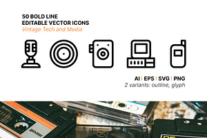 50 Vintage Technology & Media Icons