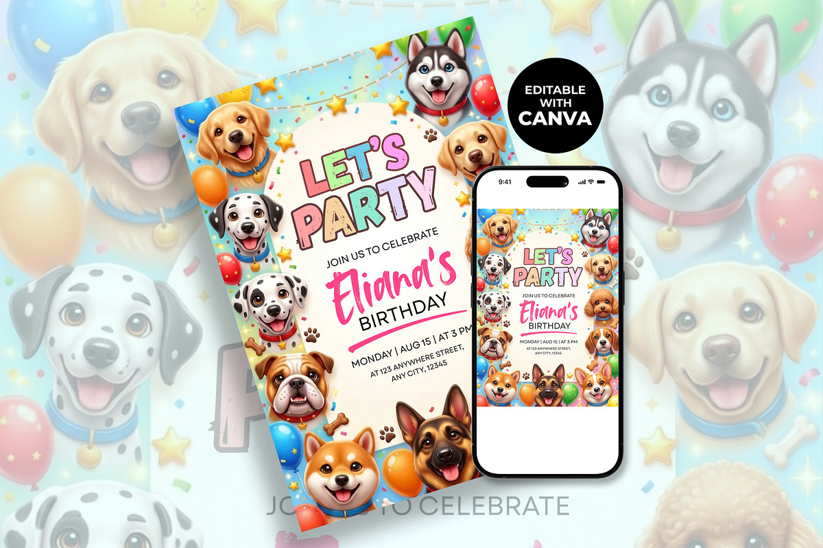 Dog Birthday Invitation Template, an Invitation Template by M9 Design (Photo 2 of 4)