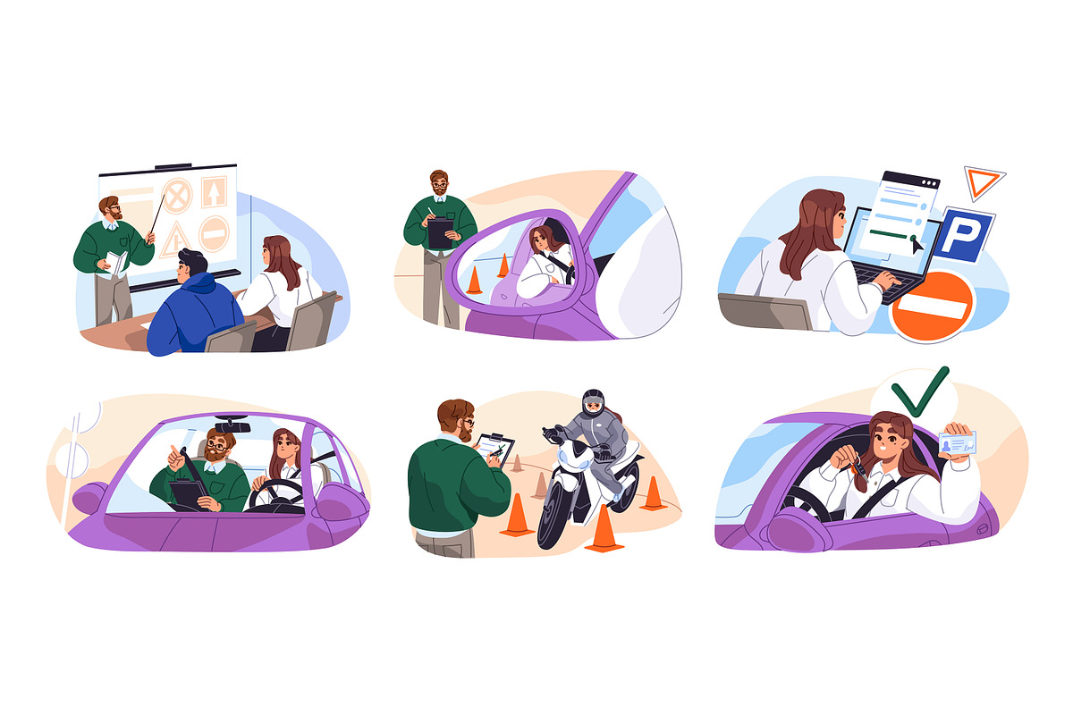 Education in driving school set, a Transportation Illustration by PaperTrident (Photo 1 of 7)