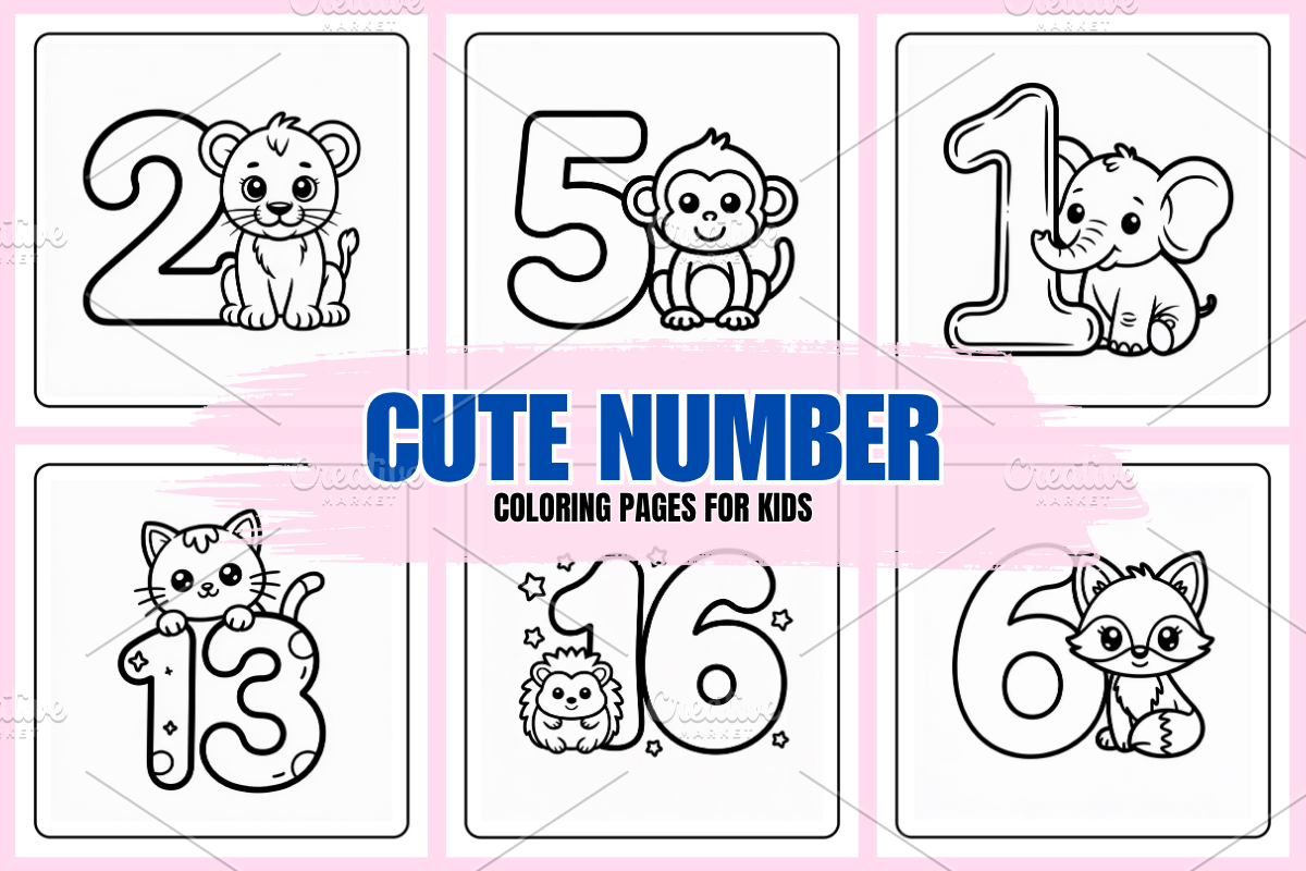 Cute Number Coloring Pages For Kids, an Animal Illustration by Coco Bloom (Photo 1 of 3)