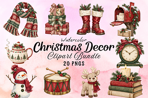 Watercolor Christmas Decor Clipart 1
