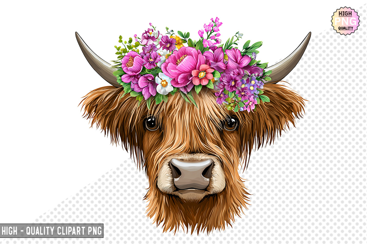 Floral Highland Cow Clipart Bundle, a Graphic by crative8112 (Photo 7 of 8)