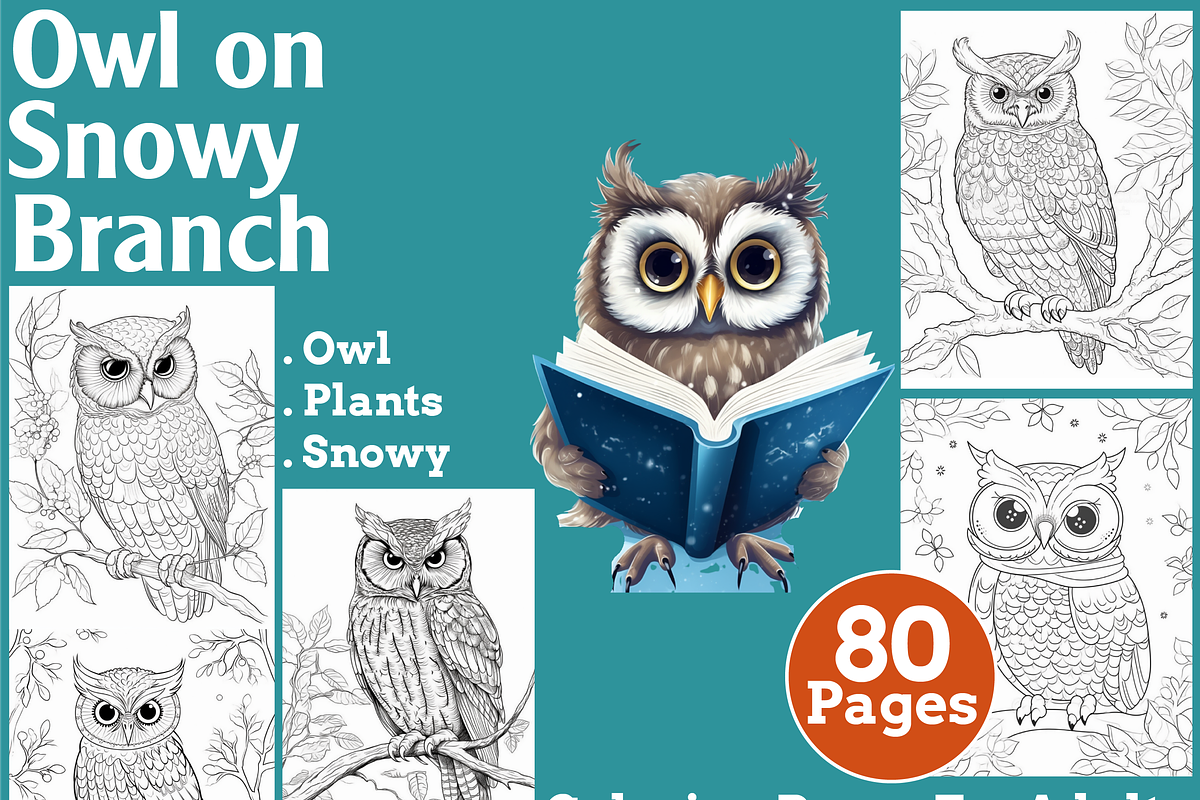 Owl on Snowy Branch Coloring Pages, an Animal Illustration by martinblan (Photo 1 of 4)