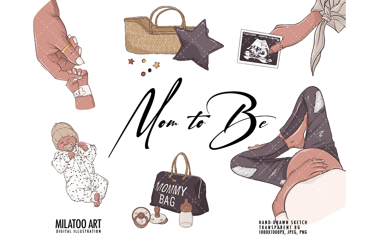 Mom to Be clipart motherhood newborn, a Person Illustration by Milatoo (Photo 2 of 2)