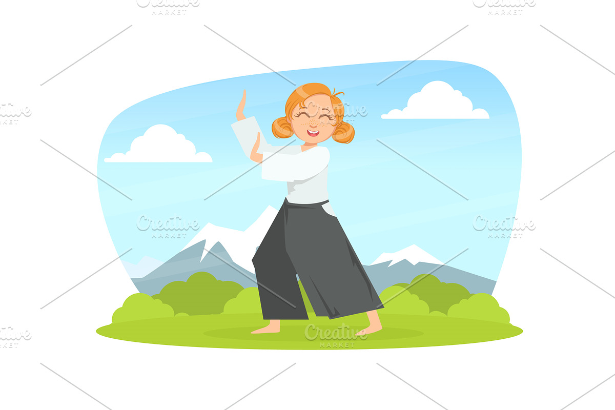 Kid Asian Martial Art Fighter, Girl, a Sport Illustration by TopVectors