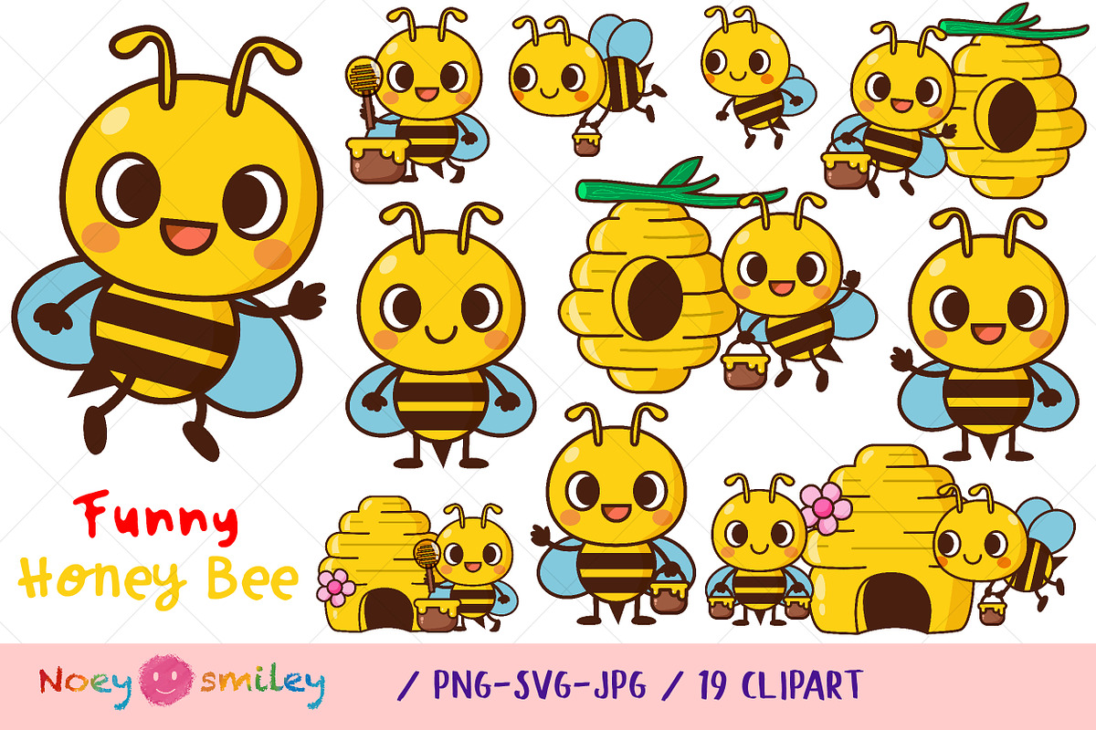 Funny Honey Bee Cartoon, Clipart, an Animal Illustration by Noey smiley (Photo 1 of 7)
