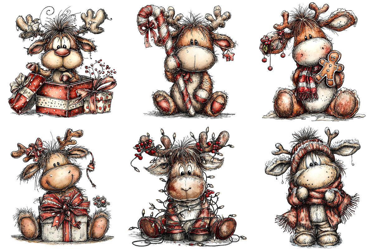 Funny Christmas Reindeer Clipart, an Illustration by Craft Nest (Photo 7 of 10)