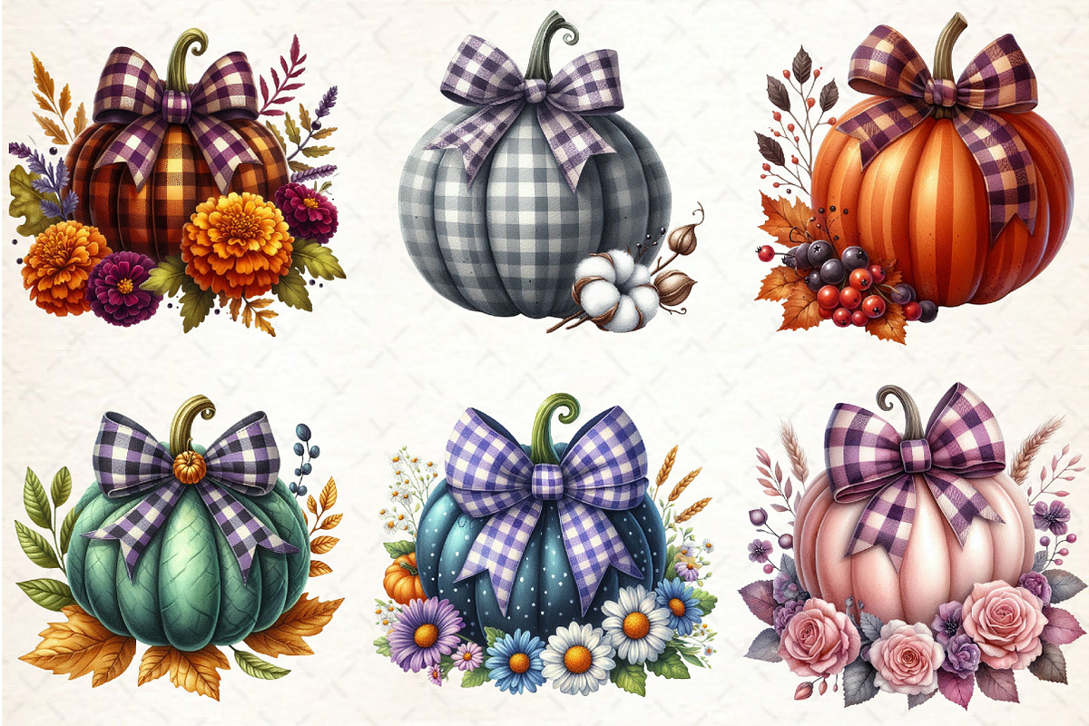 Autumn Pumpkin and Bow Clipart, an Illustration by Libby Wishes (Photo 7 of 11)