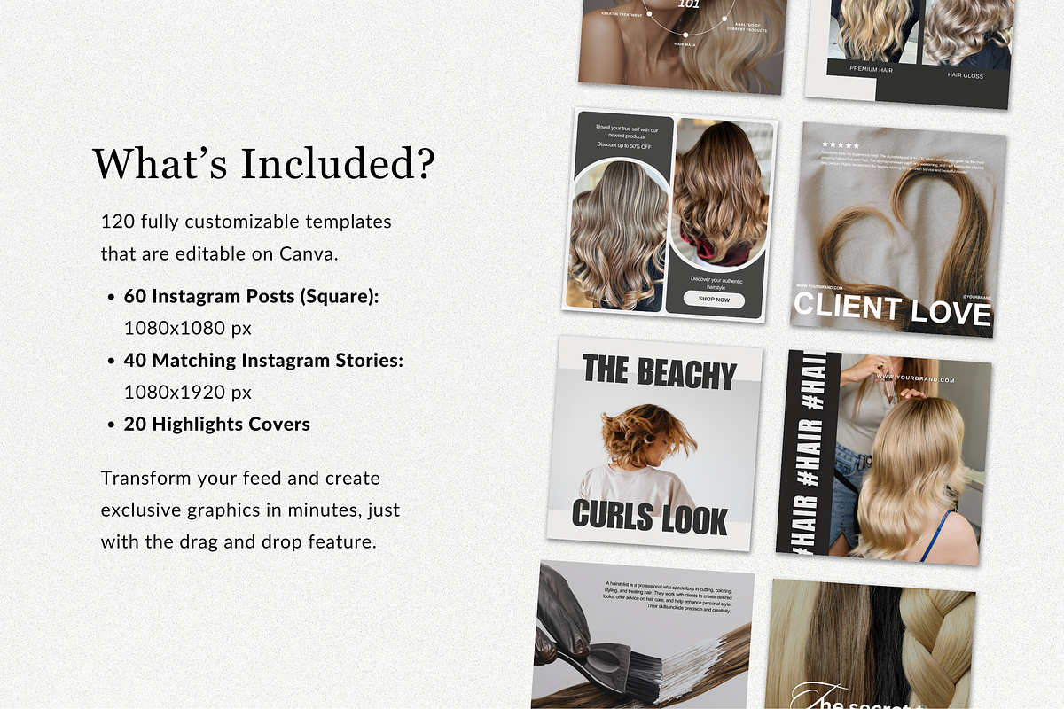 120 Hairstylist Instagram Templates, a Social Media Template by TheBohoFactory (Photo 4 of 10)