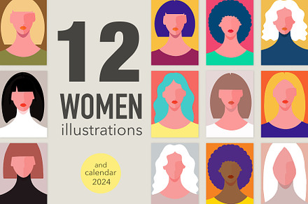 Women illustrations and calendar.