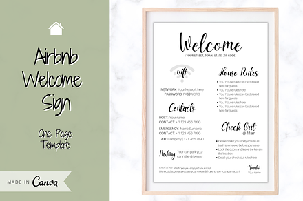 Airbnb Welcome Sign Poster Template, a Poster Template by Templatables
