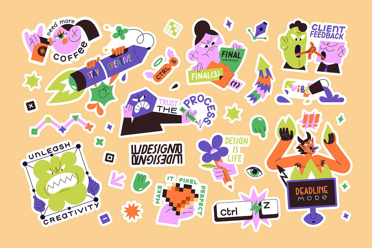 Graphic or web design sticker pack, an Object Illustration by PaperTrident (Photo 1 of 4)