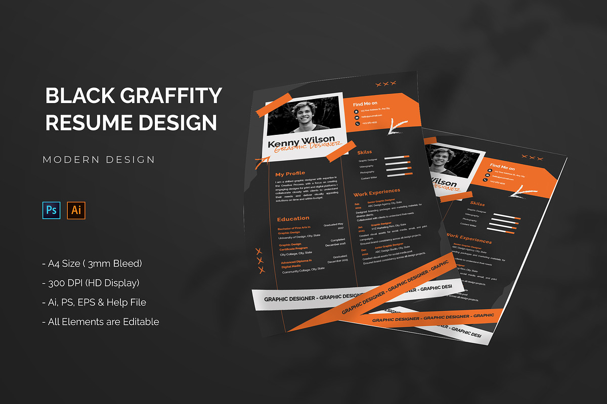 Black Graffity - Resume Template, a Resume Template by StreaksideStd (Photo 1 of 2)