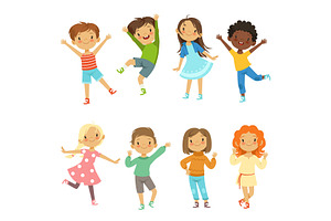 Childrens Playing. Vector Funny Characters Isolate On White