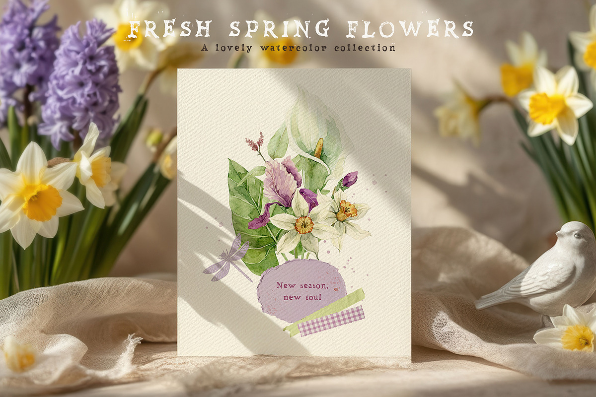 FRESH SPRING FLOWERS watercolor set, a Decorative Illustration by long summer (Photo 7 of 11)