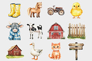 Watercolor Farm Animals Clipart, a Seasonal Illustration by Design Market (Thumbnail 2 of 5)