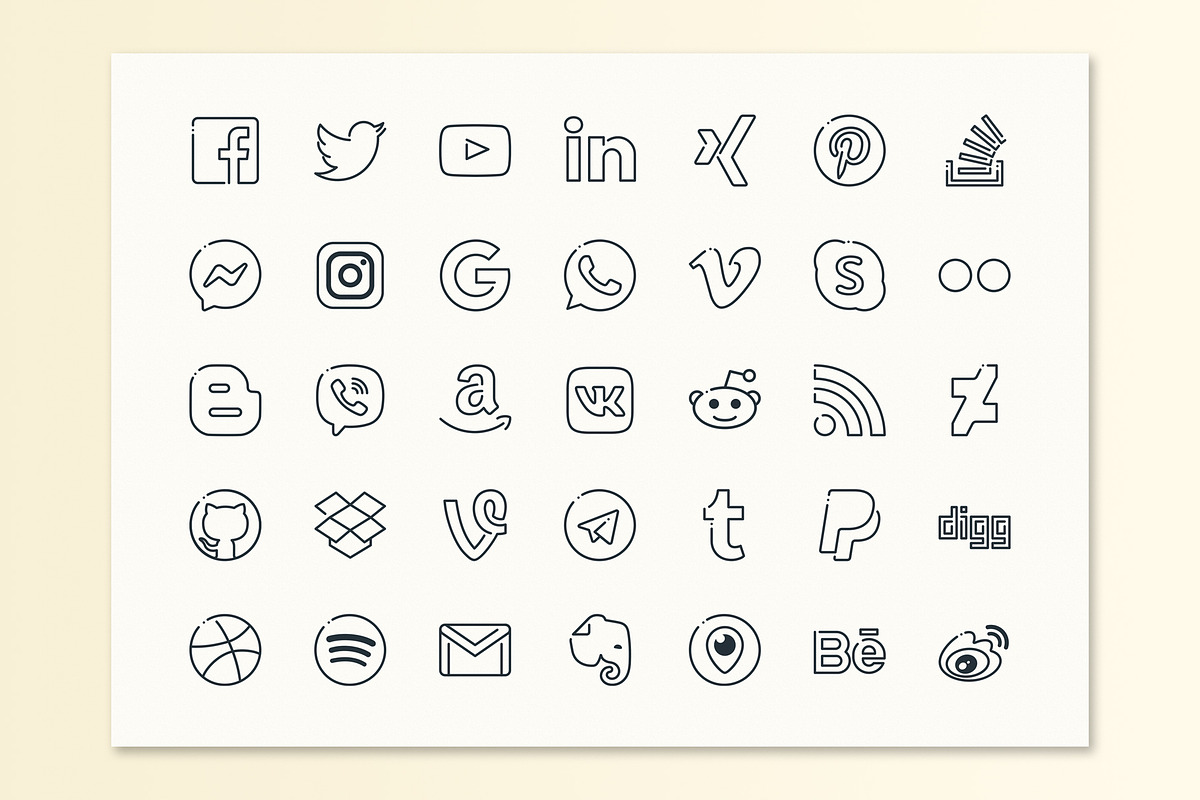 Social media icons, an Outline Icon by Kalash (Photo 2 of 4)