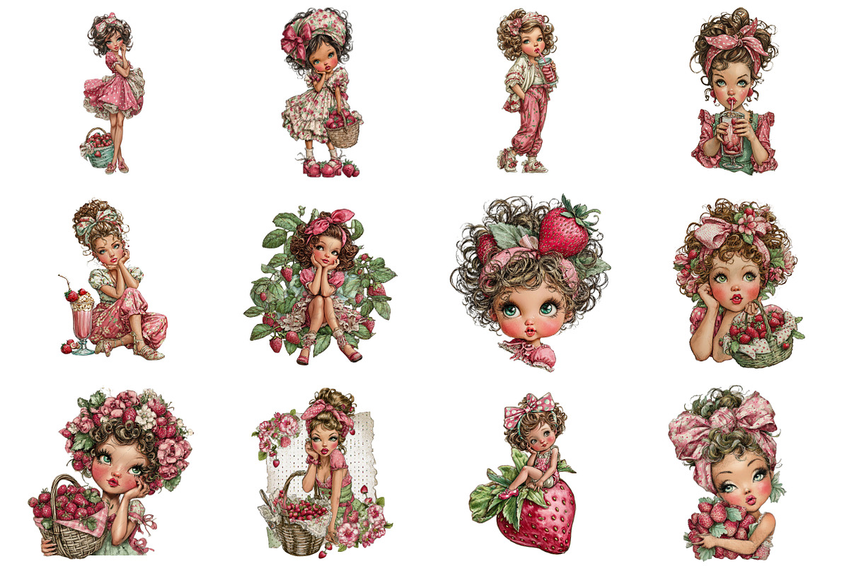 Whimsical Strawberry Girl Clipart, a Seasonal Illustration by CitraGraphics (Photo 3 of 6)