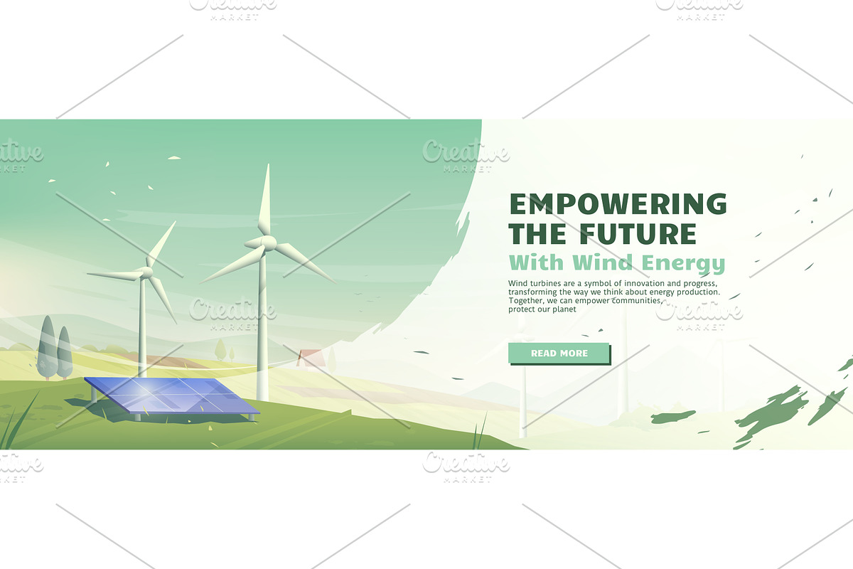 Wind energy landscape banner, an Illustration by art PVP - market