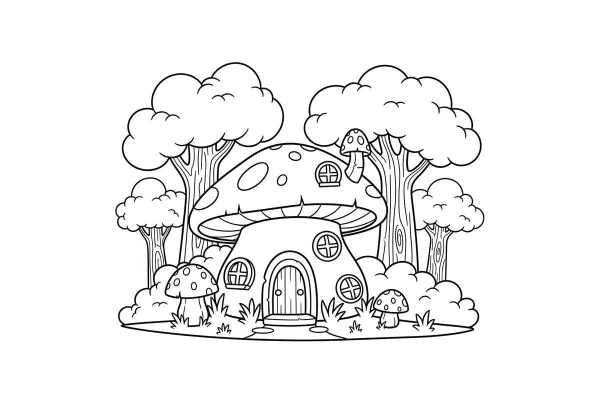 Whimsical Mushroom House Line Art bu, an Illustration by Designs_River (Photo 14 of 51)