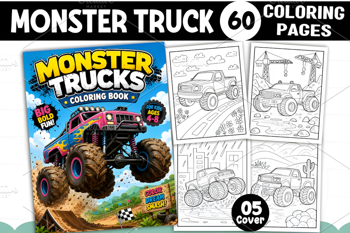 MONSTER TRUCK COLORING BOOK for KIDS, a Decorative Illustration by Coco Bloom (Photo 1 of 3)