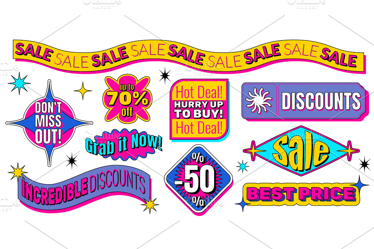Sale sticker set in y2k retro style, a Finance Illustration by art PVP - market