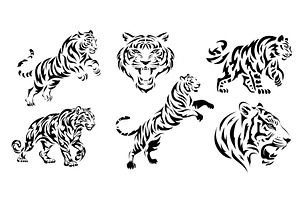Tiger tattoo set. Tiger, wild animal, an Animal Illustration by Stock-Smart-Start