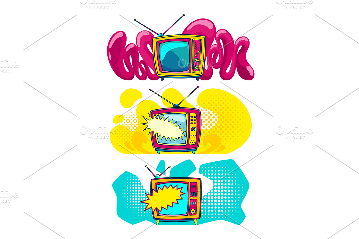 Comic retro tv set on halftone, an Object Illustration by Things for designers