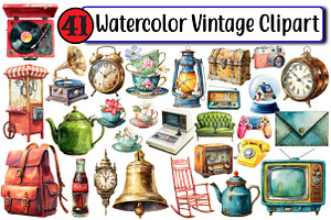 Watercolor Vintage Clipart, an Illustration by Design Market