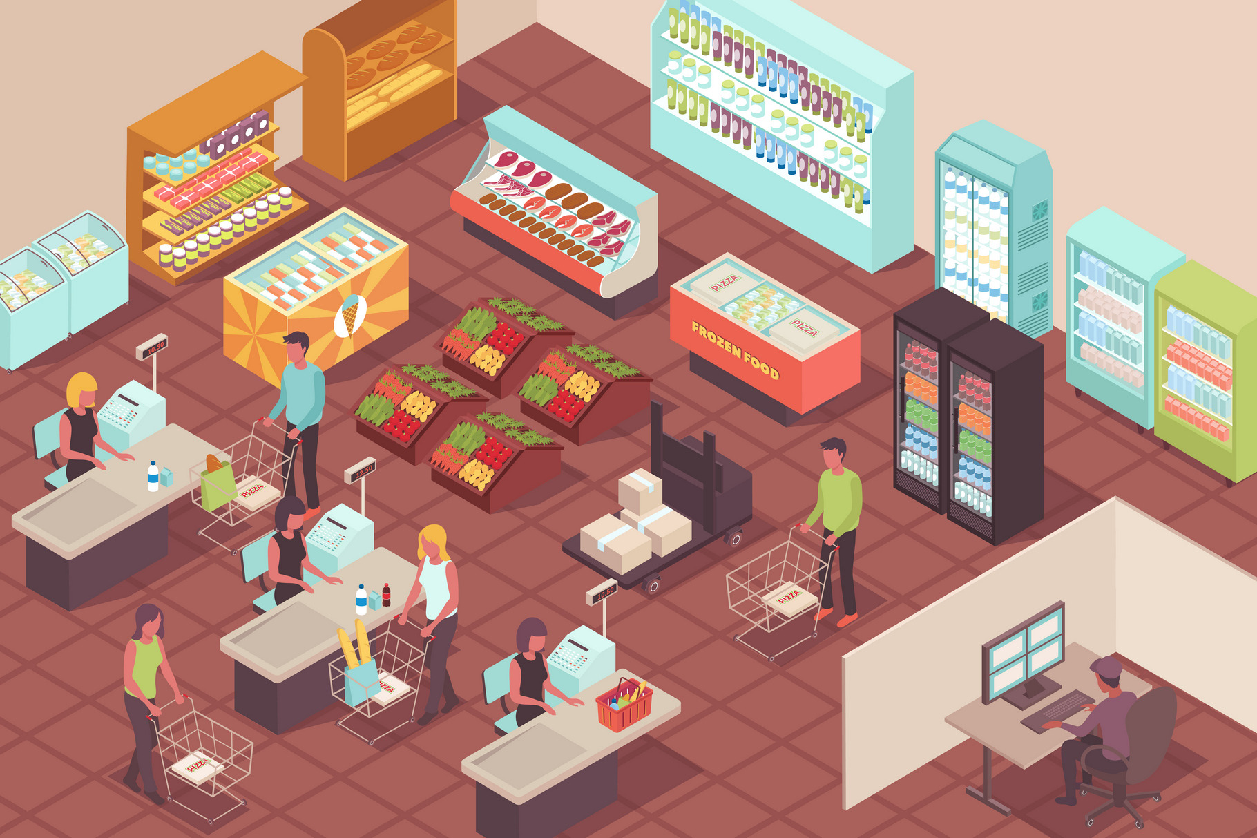 Supermarket isometric background, a Decorative Illustration by Macrovector